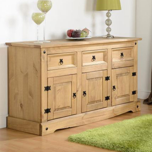 Corona Waxed Pine 3 Drawer 3 Door Sideboard
