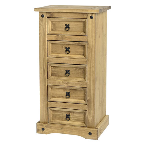 Corona Waxed Pine 5 Drawer Chest Narrow