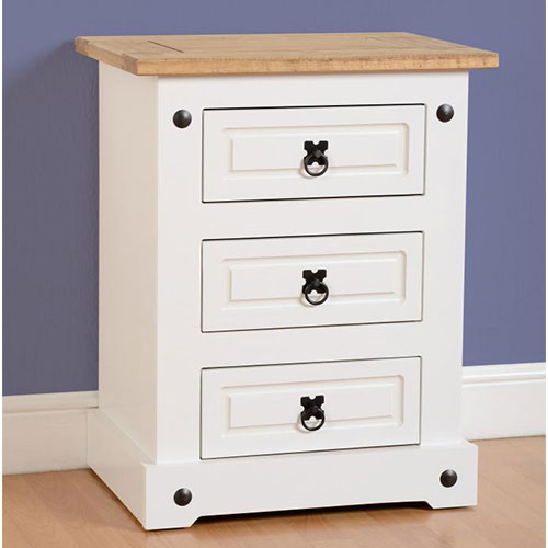 Corona White 3 Drawer Bedside Cabinet