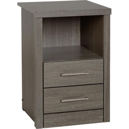 Lisbon 2 Drawer 1 Shelf Bedside Chest in Black Wood Grain