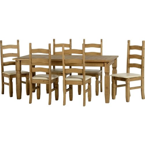 Corona 6' Dining Set in Distressed Waxed Pine/Cream Faux Leather
