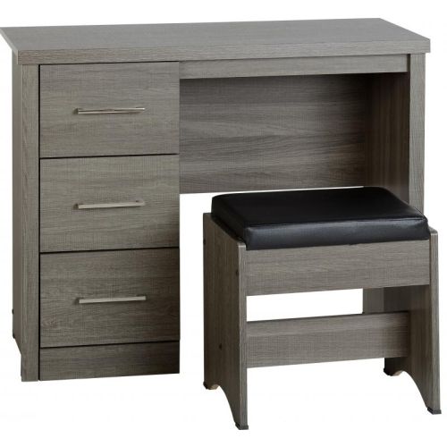 Lisbon 3 Drawer Dressing Table Set in Black Wood Grain/Black Faux Leather