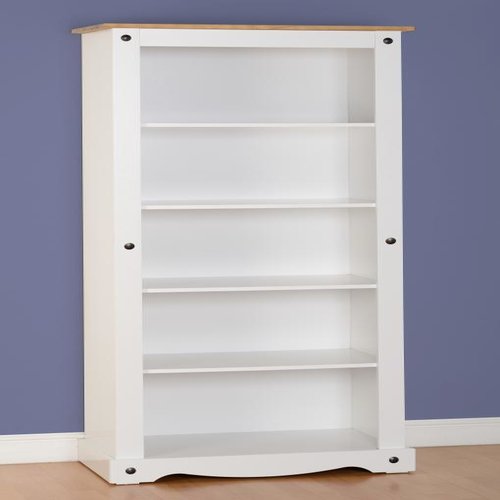 Corona Tall Bookcase in White Distressed Waxed Pine