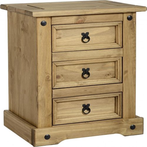 Corona 3 Drawer Bedside Cabinet In Distressed Waxed Pine