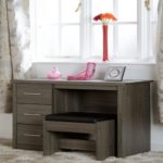 Lisbon 3 Drawer Dressing Table Set in Black Wood Grain/Black Faux Leather - Image 2