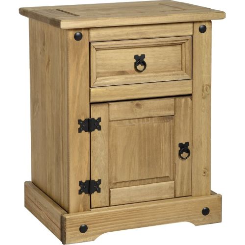 Corona 1 Door 1 Drawer Bedside Cabinet In Distressed Waxed Pine