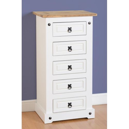 Corona 5 Drawer Narrow Chest In White