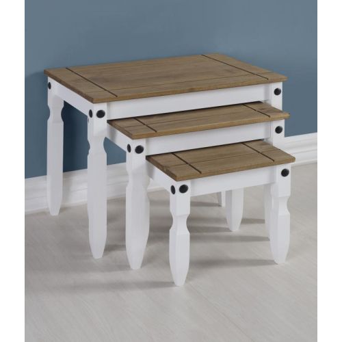 Corona Waxed Pine Nest of Tables in White
