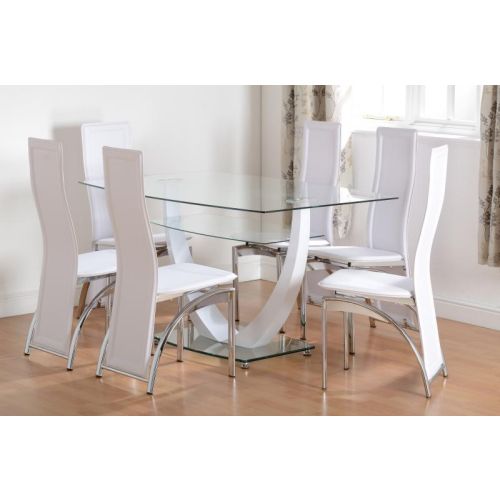Hanley Dining Set in Glass and White/Chrome