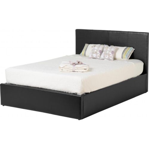 Waverley 4' 6" Storage Bed in Black Faux Leather