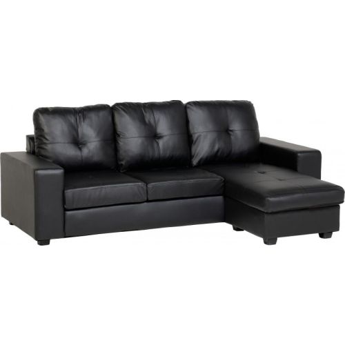 Benson Corner Sofa In Black Faux, Distressed Grey Leather Corner Sofa