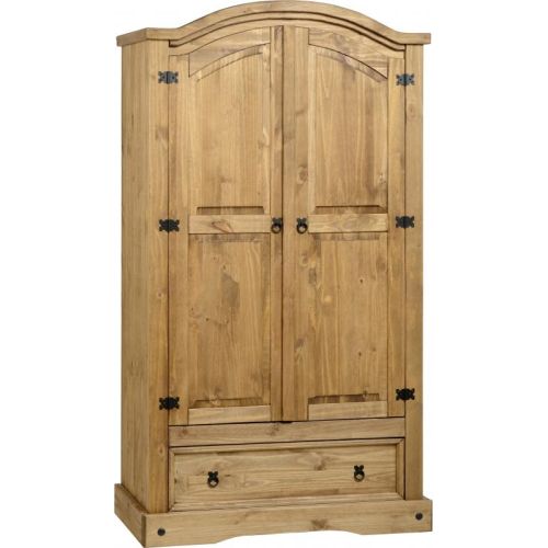 Corona 2 Door 1 Drawer Wardrobe in Distressed Waxed Pine
