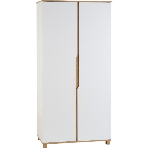 Portsmouth 2 Door Wardrobe in White/Oak Effect Veneer