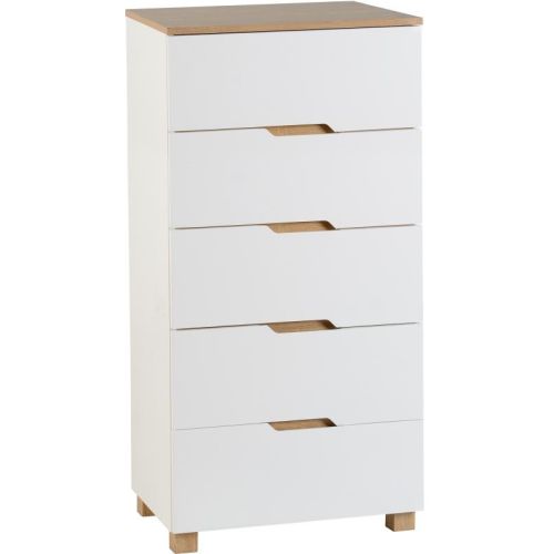 Portsmouth 5 Drawer Chest in White/Oak Effect Veneer