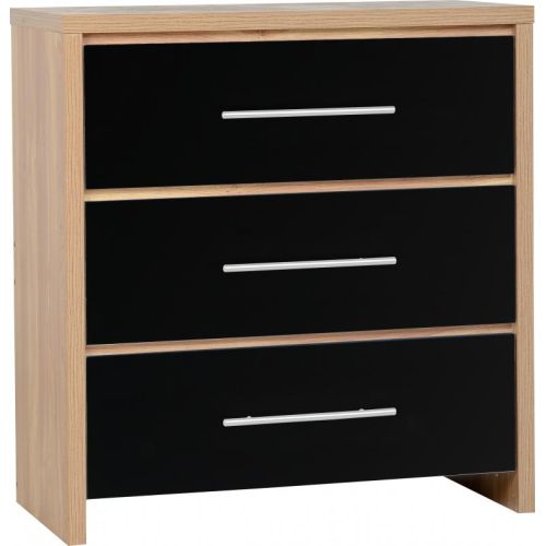 Seville 3 Drawer Chest in Light Oak Effect Veneer/Black High Gloss