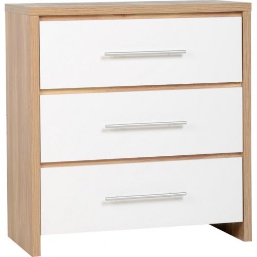 Seville 3 Drawer Chest in Light Oak Effect Veneer/ High Gloss White