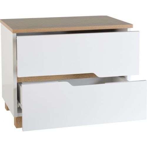 Portsmouth 2 Drawer Bedside Chest in White/Oak Effect Veneer