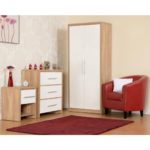 Seville 1 Drawer Bedside Cabinet in Light Oak Effect Veneer/High Gloss White - Image 2